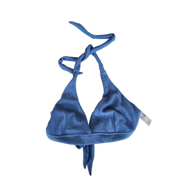 Maurices Blue Ribbed Halter Bikini Top XXL Swimwear Adjustable Straps Womens Nyl - Picture 1 of 3